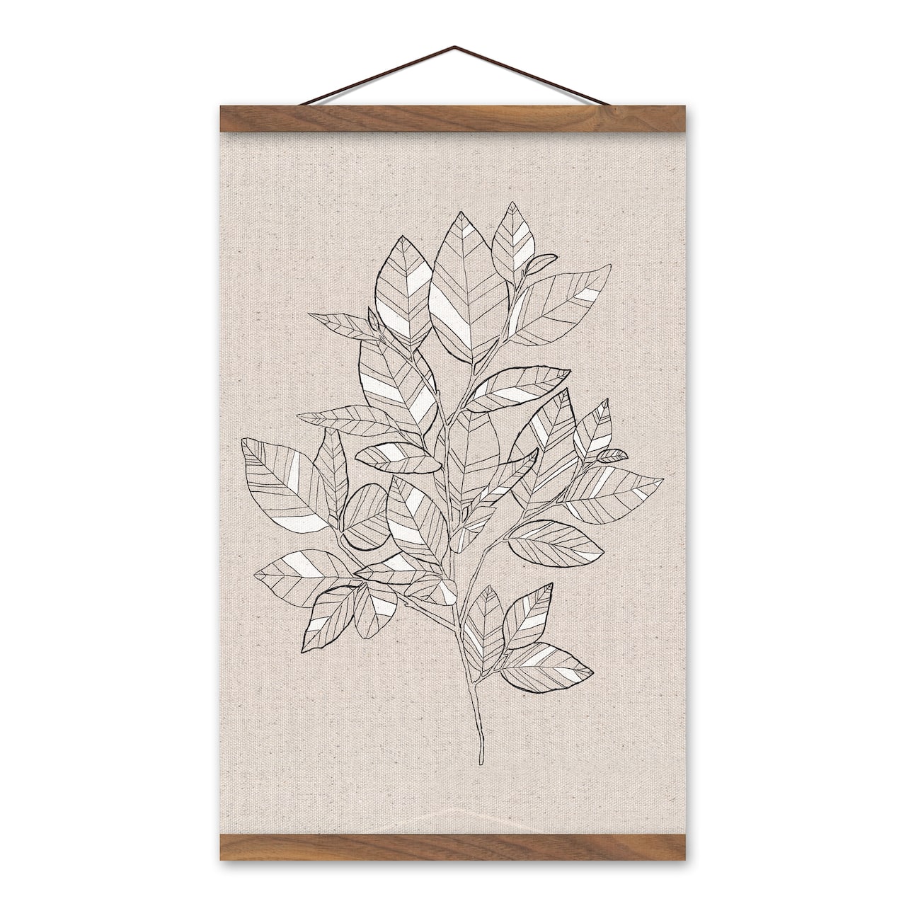 White Botanical Sketch 12" x 18" Teak Hanging Canvas